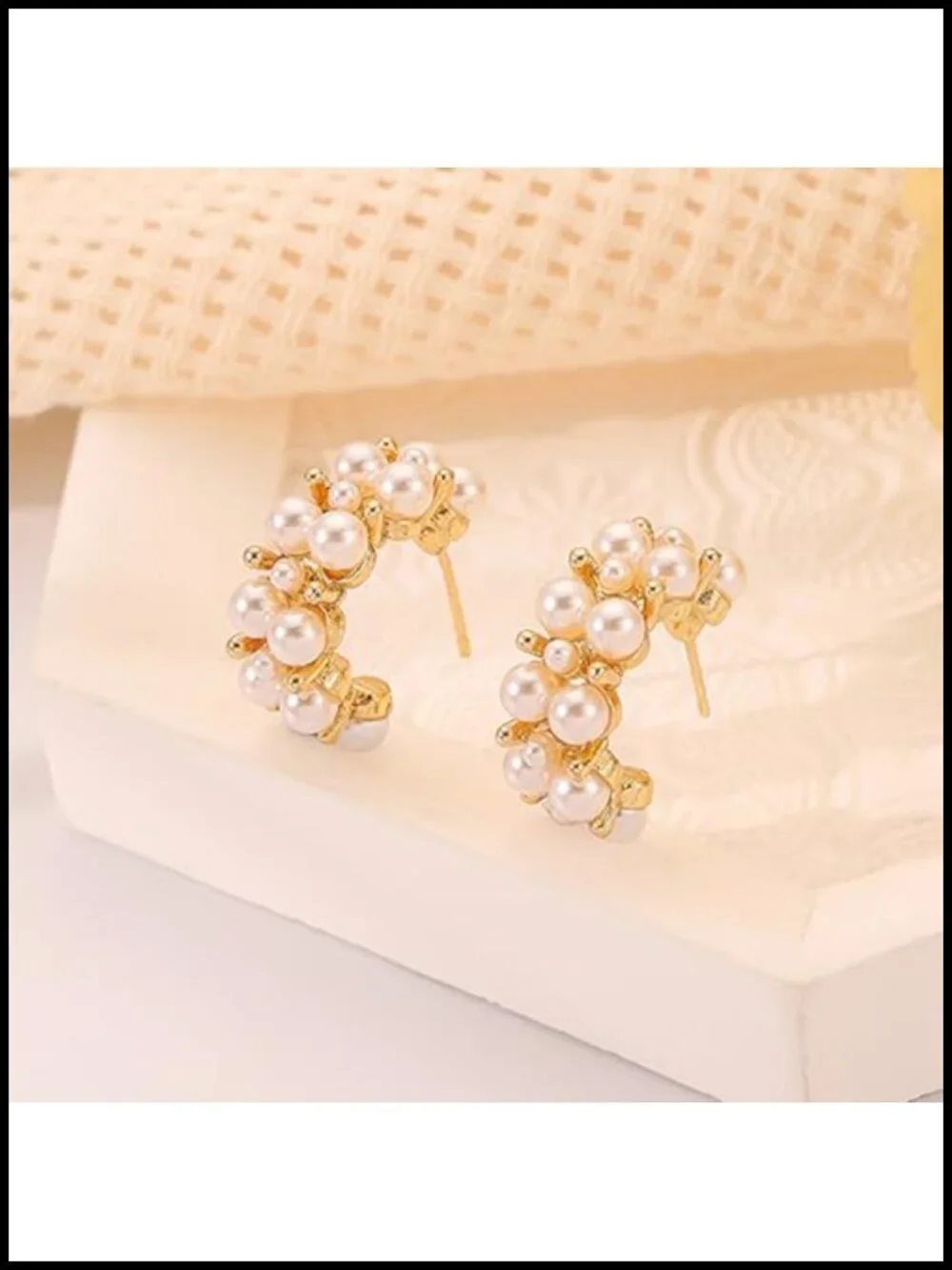 Pearl Hoop Statement Earrings for Women, Hypoallergenic 14K Gold Stainless